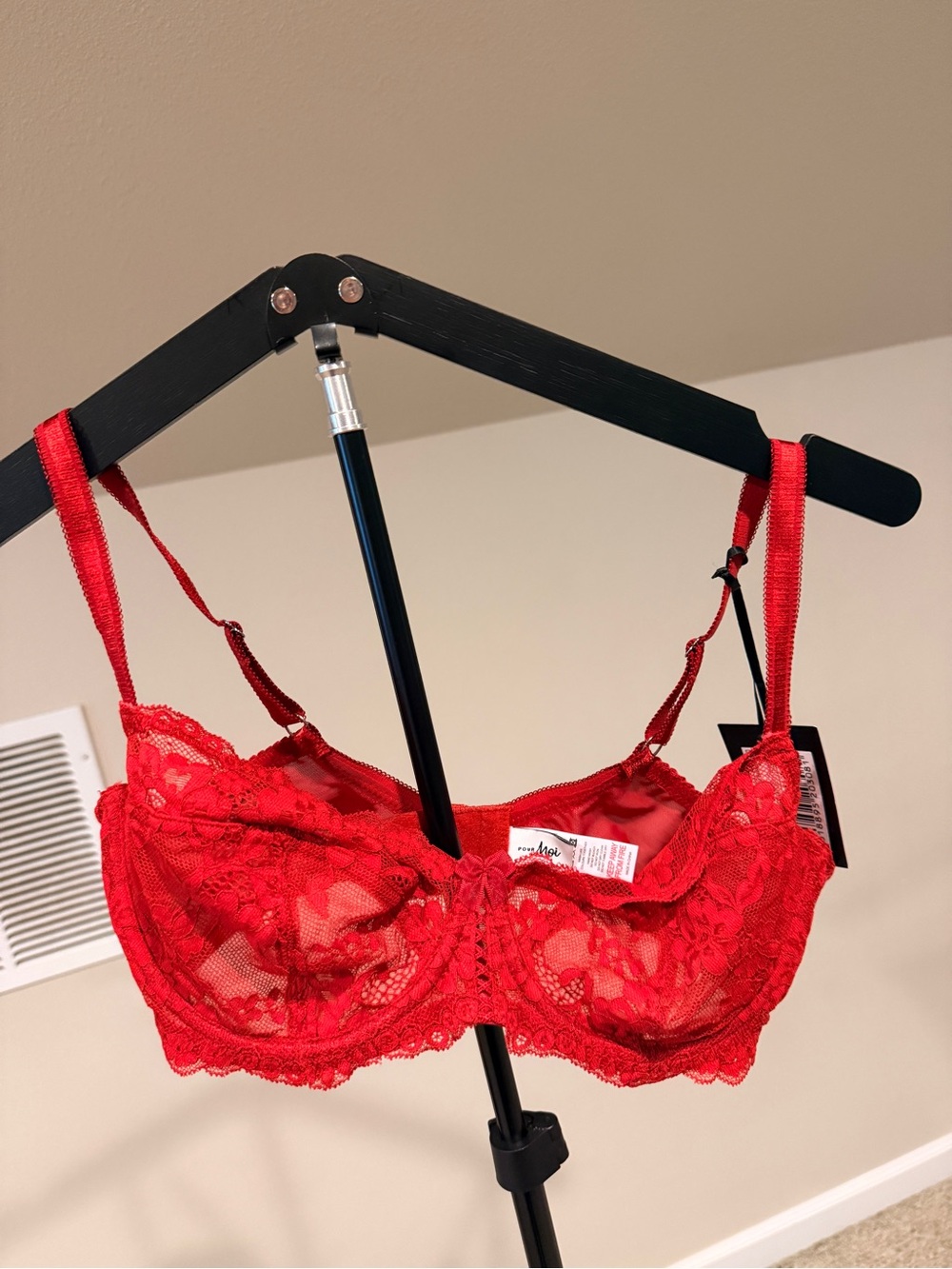 NWT Pour Moi 34D Fleur Non-Padded Underwire Balconette Red Lace Bra